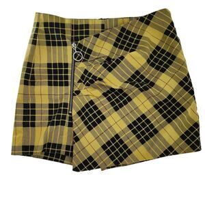 Zara Basic Yellow and Black Plaid Mini Skort Size Small